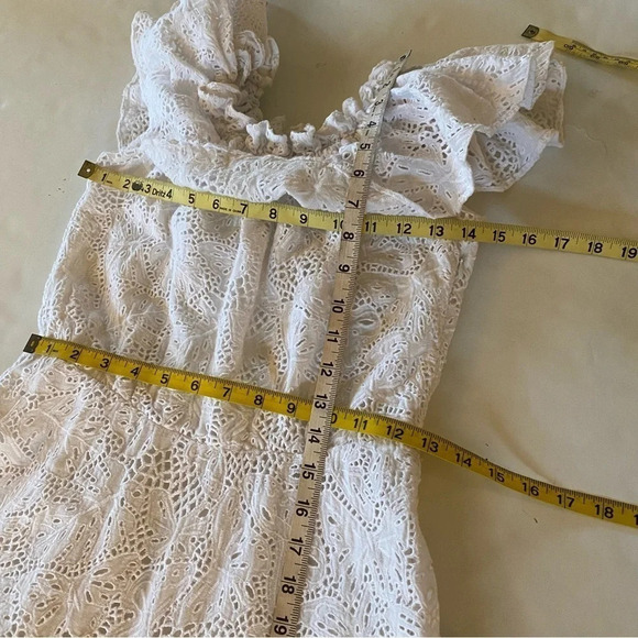Isolda Eyelet Dress Size Small 4 Off The Shoulder Ruffled White Midi Lace Flare - Picture 11 of 15